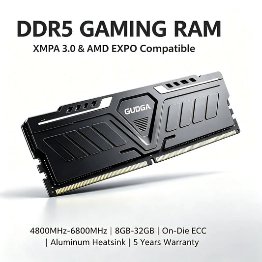 GUDGA DDR5 RAM 8GB/16GB/32GB 4800-6800MHz 1.1-1.35V CL40 with Aluminum Heatsink for Desktop PC