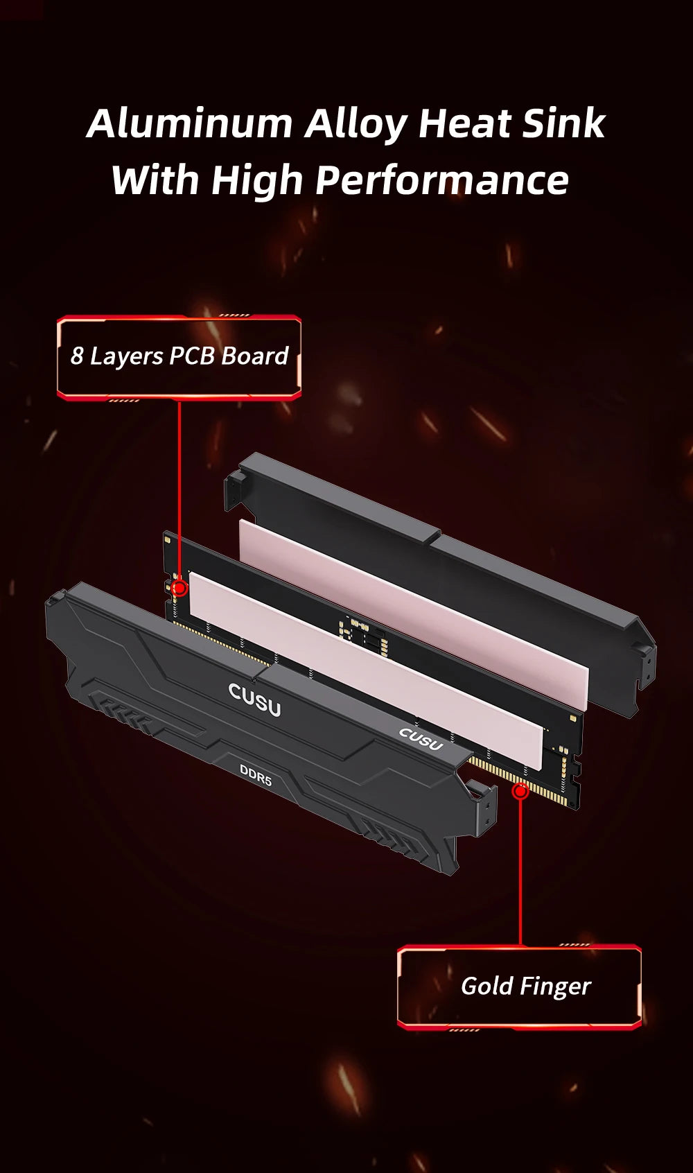 CUSU DDR5 4800MHz 5600MHz 6000MHz 16GB 32GB DDR5 Ram Memoria UDIMM Desktop Memory