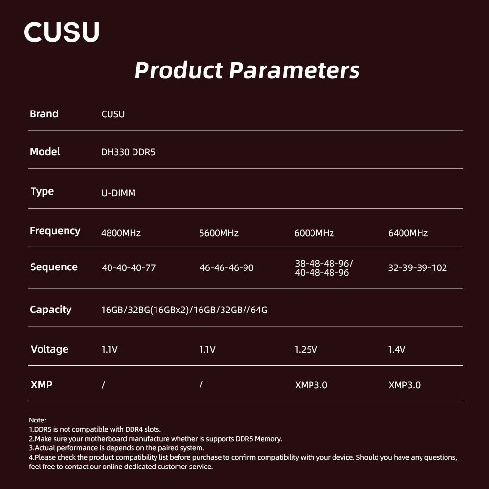 CUSU DDR5 4800MHz 5600MHz 6000MHz 16GB 32GB DDR5 Ram Memoria UDIMM Desktop Memory