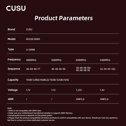 CUSU DDR5 4800MHz 5600MHz 6000MHz 16GB 32GB DDR5 Ram Memoria UDIMM Desktop Memory