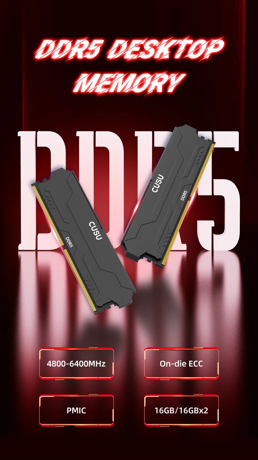 CUSU DDR5 4800MHz 5600MHz 6000MHz 16GB 32GB DDR5 Ram Memoria UDIMM Desktop Memory